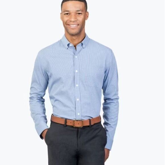 MINISTRY OF SUPPLY Men's Gemini Woven Dress Shirt XL Slim Solid Blue Stretch NWT - Picture 1 of 9